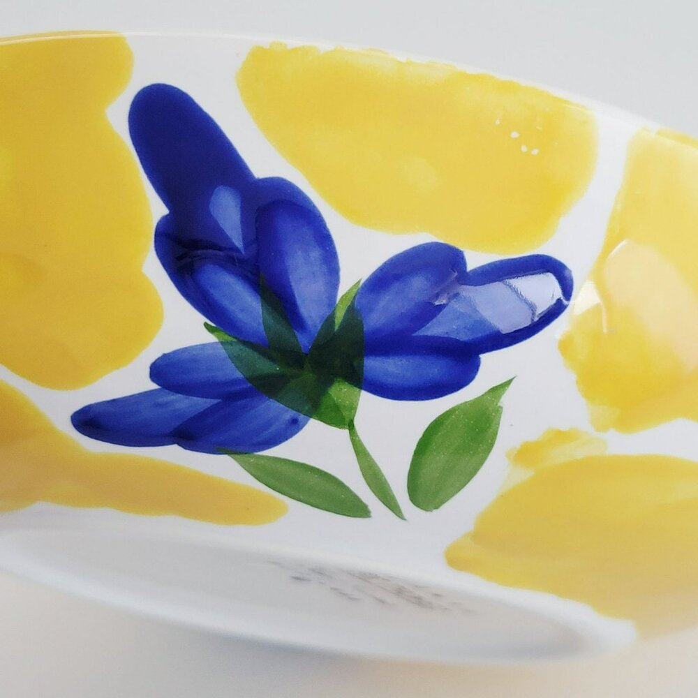 Dansk St. Tropez Individual Pasta Bowl, Yellow & White, Blue Flowers, Mediterran - Picture 4 of 11